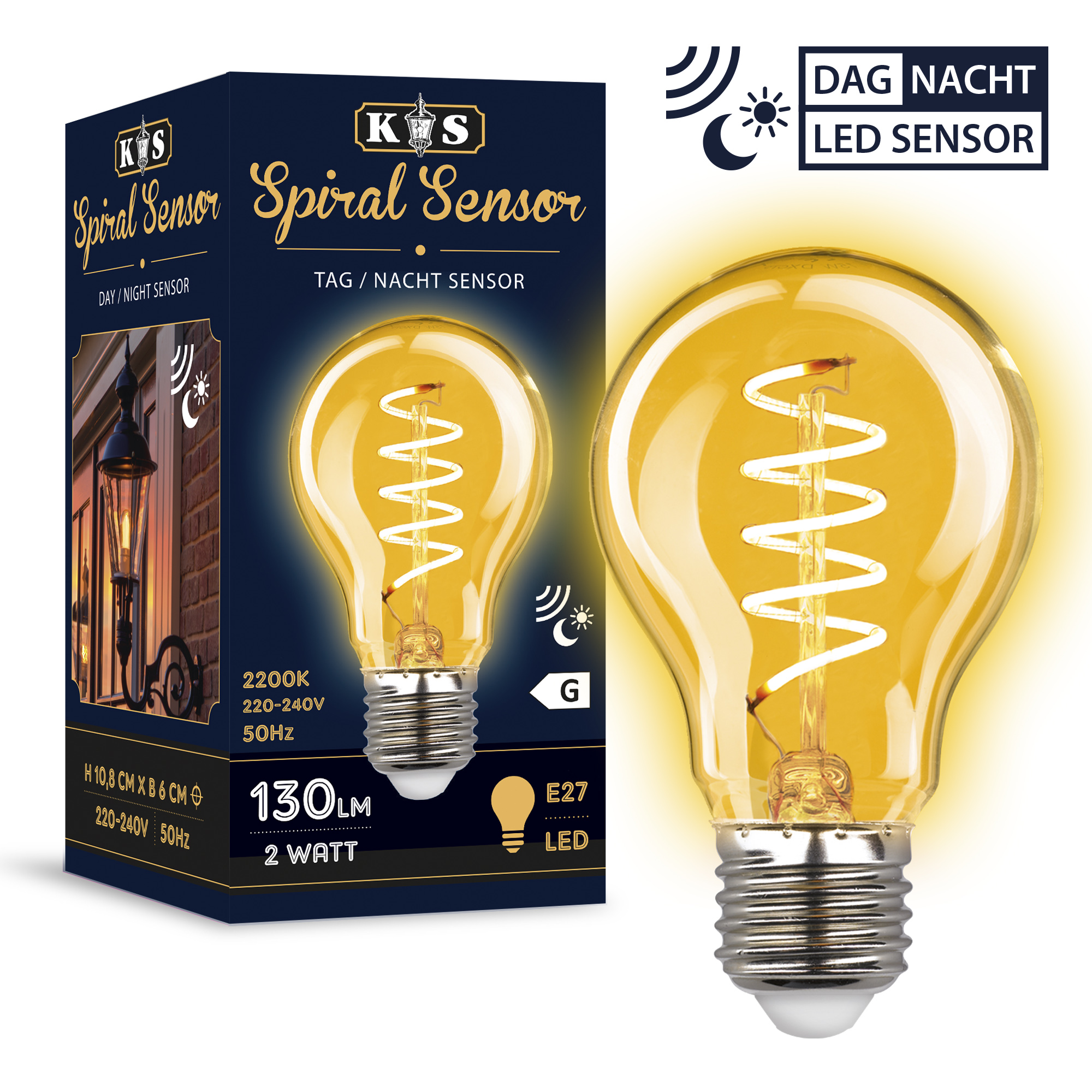 Spiral Sensor LED 2W Dag/Nacht